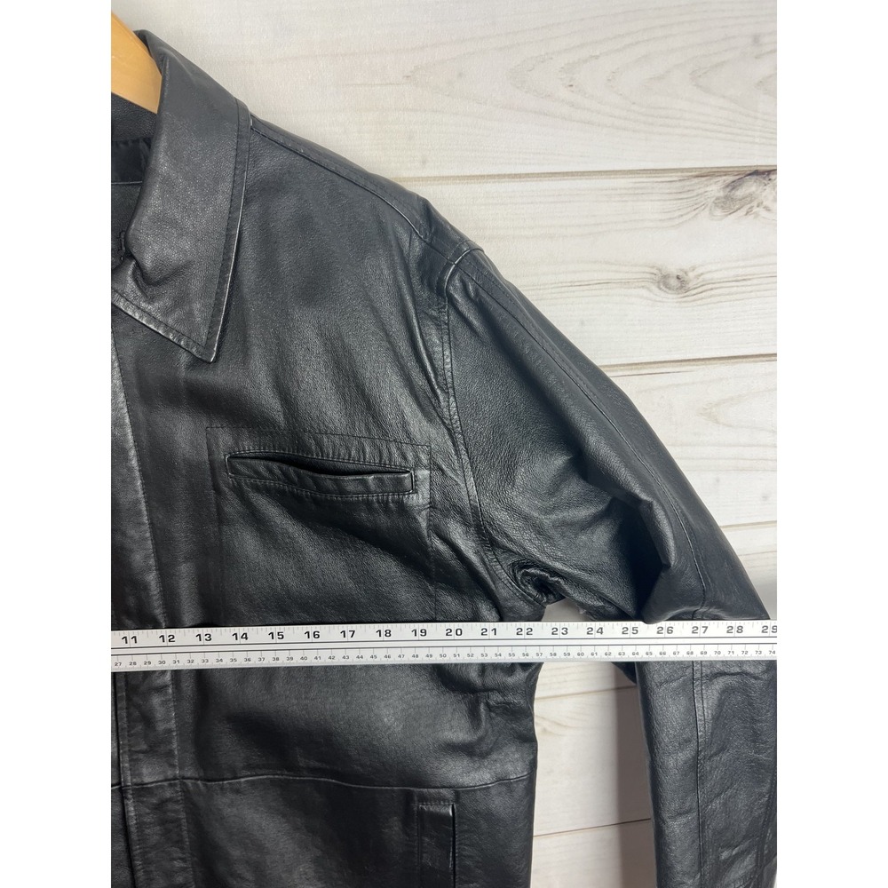 Men's Classic Black Leather Shirt Jacket - Picture 5 of 8
